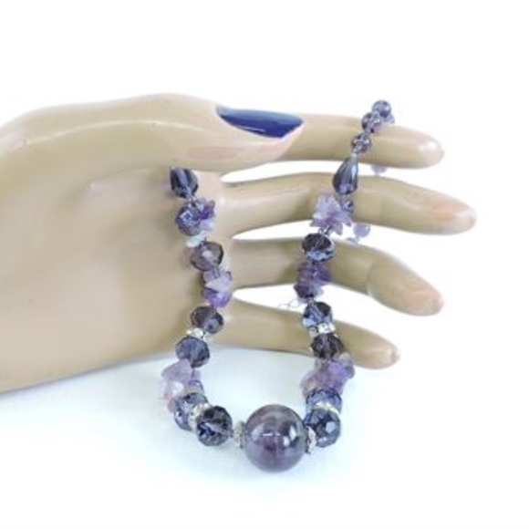 Amethyst & Rhinestone Bead Necklace - Picture 6 of 6